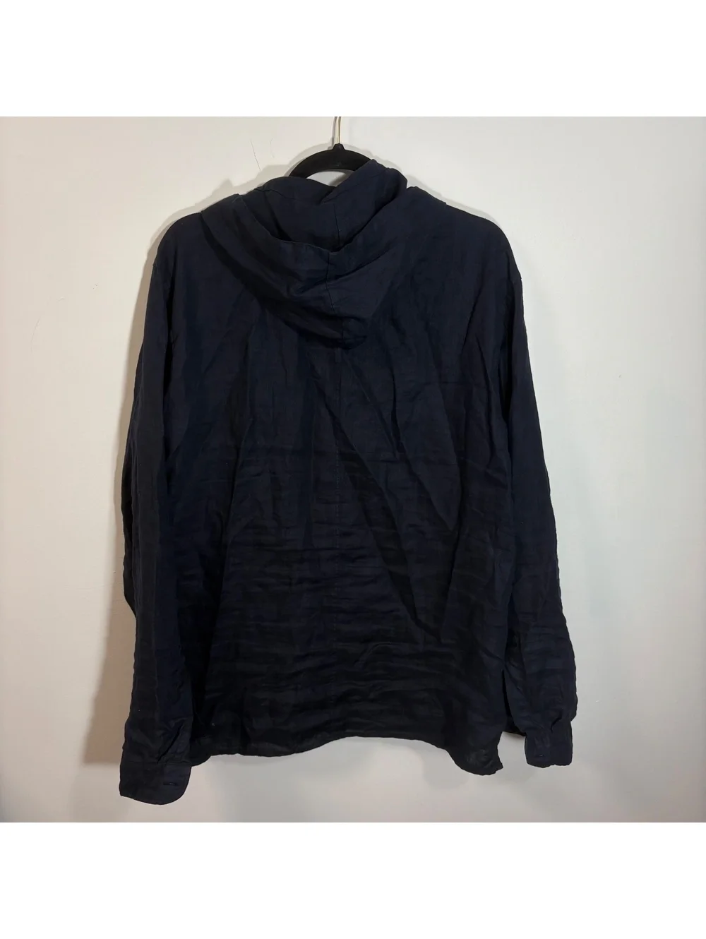 Zara Man Demin Couture Black 100% Linen Hooded Henley Long Sleeve Size Large 42